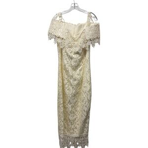 Vintage Jessica McClintock Bridal Elegant Cream Lace Off-Shoulder Dress 9/10